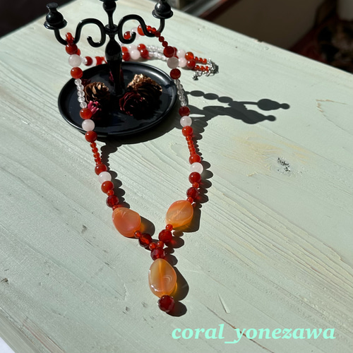 天然石のオリジナルネックレス 赤メノウ・カーネリアン・ローズ  