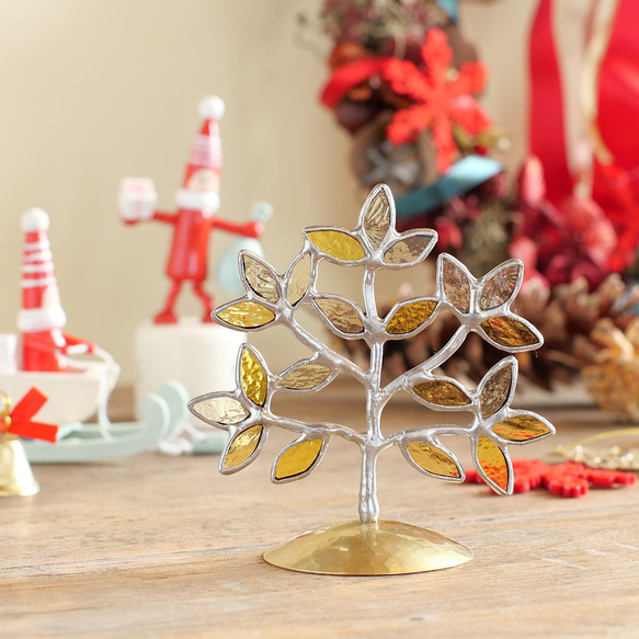 黄金色の木　（真鍮ベース・ステンドグラス） 3枚目の画像