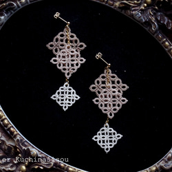 【訂做】梭織蕾絲方形耳環三件&lt;米色&gt; 第7張的照片