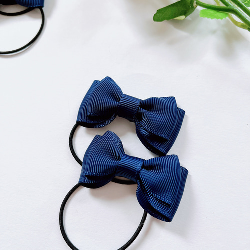 再販5【ネイビー✕グレージュ】ナチュラルリボン♡ヘアゴム（２個セット） 再販5【ネイビー✕グレージュ】ナチュラルリボン♡ヘアゴム（2個