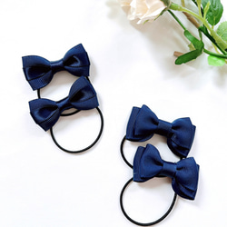 再販13】お得セット ネイビー リボン 2個セット×2種類 ヘアゴム 紺