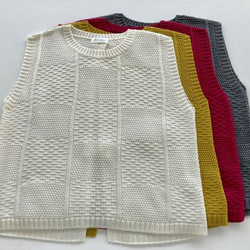 重ね着コーデ　バックスリット　アクリルウールニットベスト　【オフホワイト】 9枚目の画像