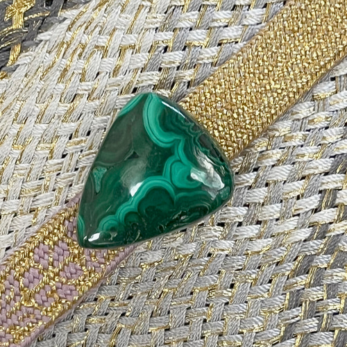 孔雀石 マラカイト 宝飾美術 袋帯 豪華 天然石 華紋 金糸 正絹 六通