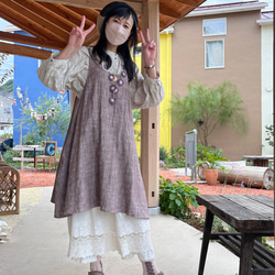 オシャレなエプロンワンピ◎ザッパワンピ シャンブレーリネン（23s-055）モカブラウン 11枚目の画像