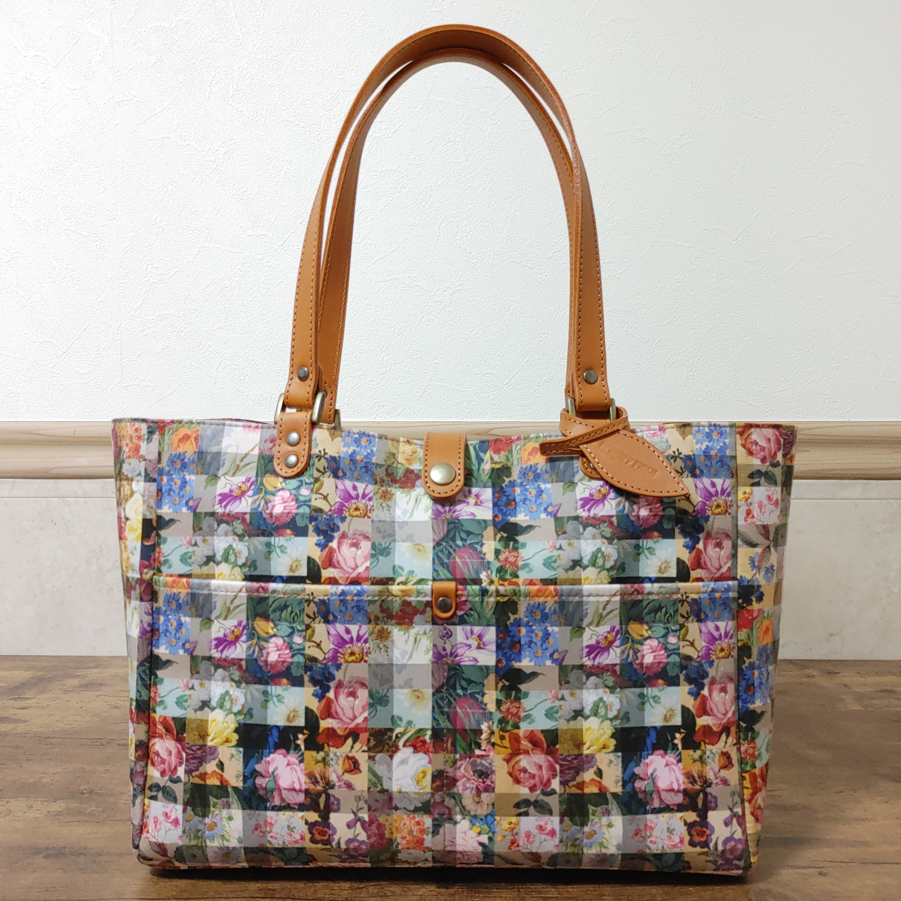 リバティ生地×本革のトートバッグ『アーカイブギンガム×マルチカラー』MK-RS2 24,420円
