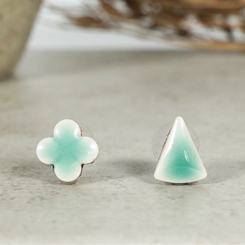T-222 オリジナル 美濃焼 タイル ピアス/イヤリング 【裏面レザー加工 