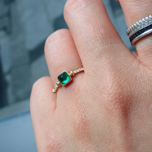 天然ダイヤモンド付きエメラルドリングk18 指輪・リング パール大好き  