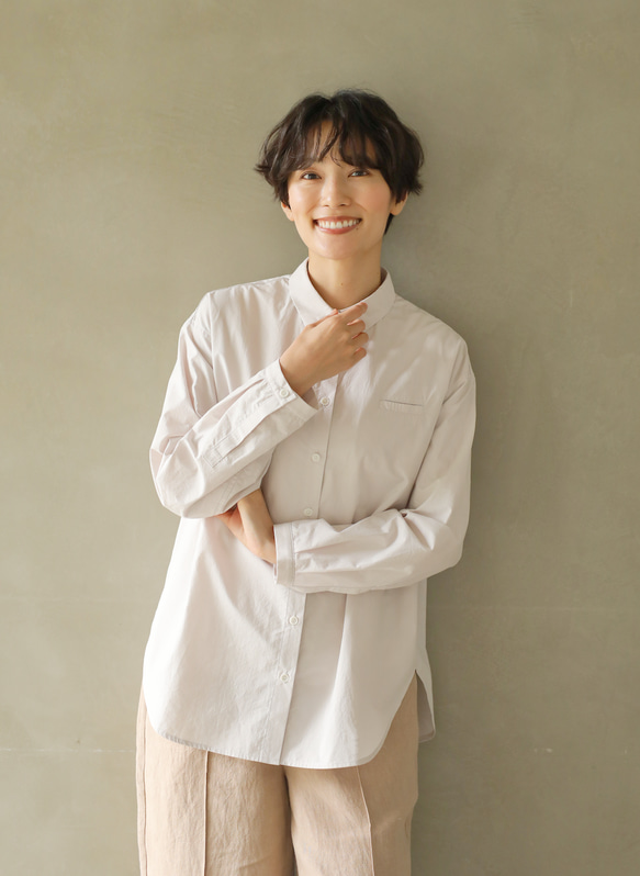 ラフな大人の着こなし 長袖シャツ コットン100％ ベージュ