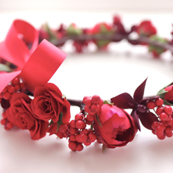 花冠　花かんむり　赤　赤色　還暦　還暦祝い　ヘッドドレス　ヘアアクセサリ　結婚式　ウェディング　発表会　パーティー 8枚目の画像