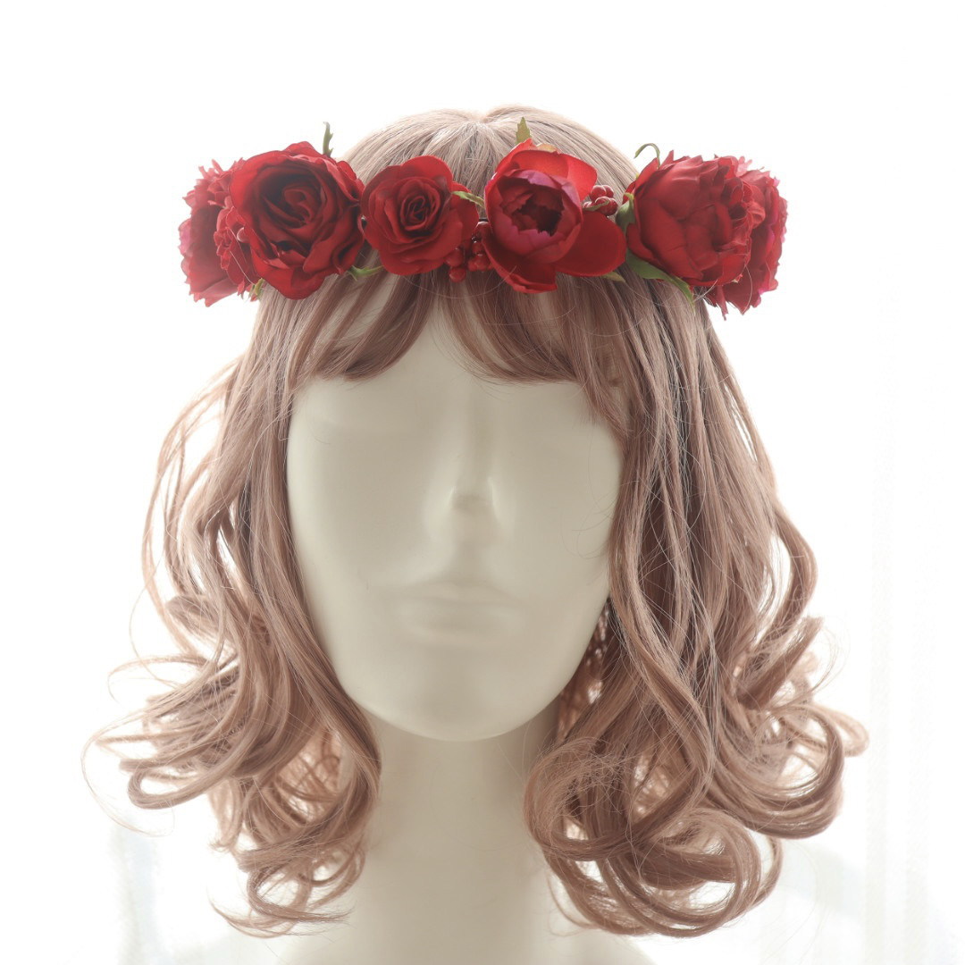 赤い還暦祝いの花冠＊薔薇づくしの華やぎ花かんむり　結婚式やパーティーにも