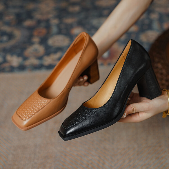 23 秋冬新款女式真皮鞋時尚獨特鞋高跟鞋 22 厘米-25 厘米棕色 #822⭐免運費⭐ 第8張的照片