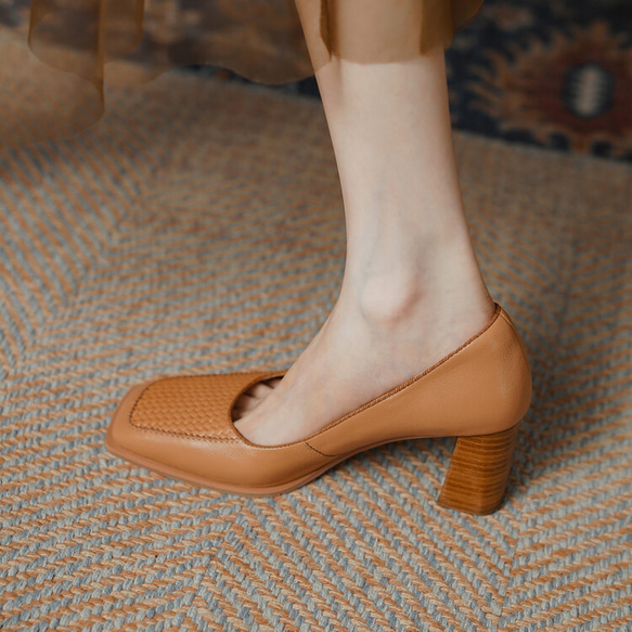 23 秋冬新款女式真皮鞋時尚獨特鞋高跟鞋 22 厘米-25 厘米棕色 #822⭐免運費⭐ 第3張的照片