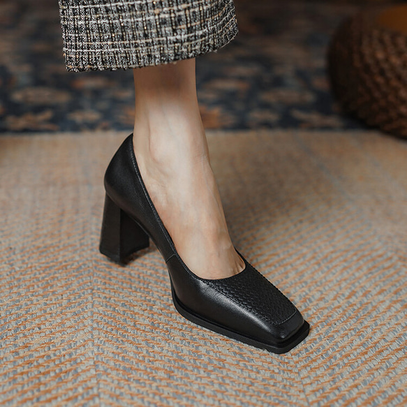 23 秋冬新款女士真皮鞋時尚獨特鞋高跟鞋 22 厘米-25 厘米黑色 #822⭐免運費⭐ 第4張的照片