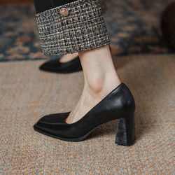 23 秋冬新款女士真皮鞋時尚獨特鞋高跟鞋 22 厘米-25 厘米黑色 #822⭐免運費⭐ 第5張的照片