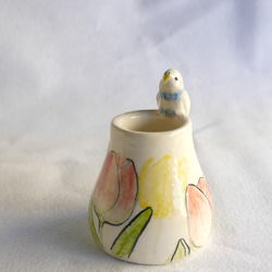 [訂購] 虎皮鸚鵡鬱金香圖案一隻（陶瓷鳥物體） 第2張的照片