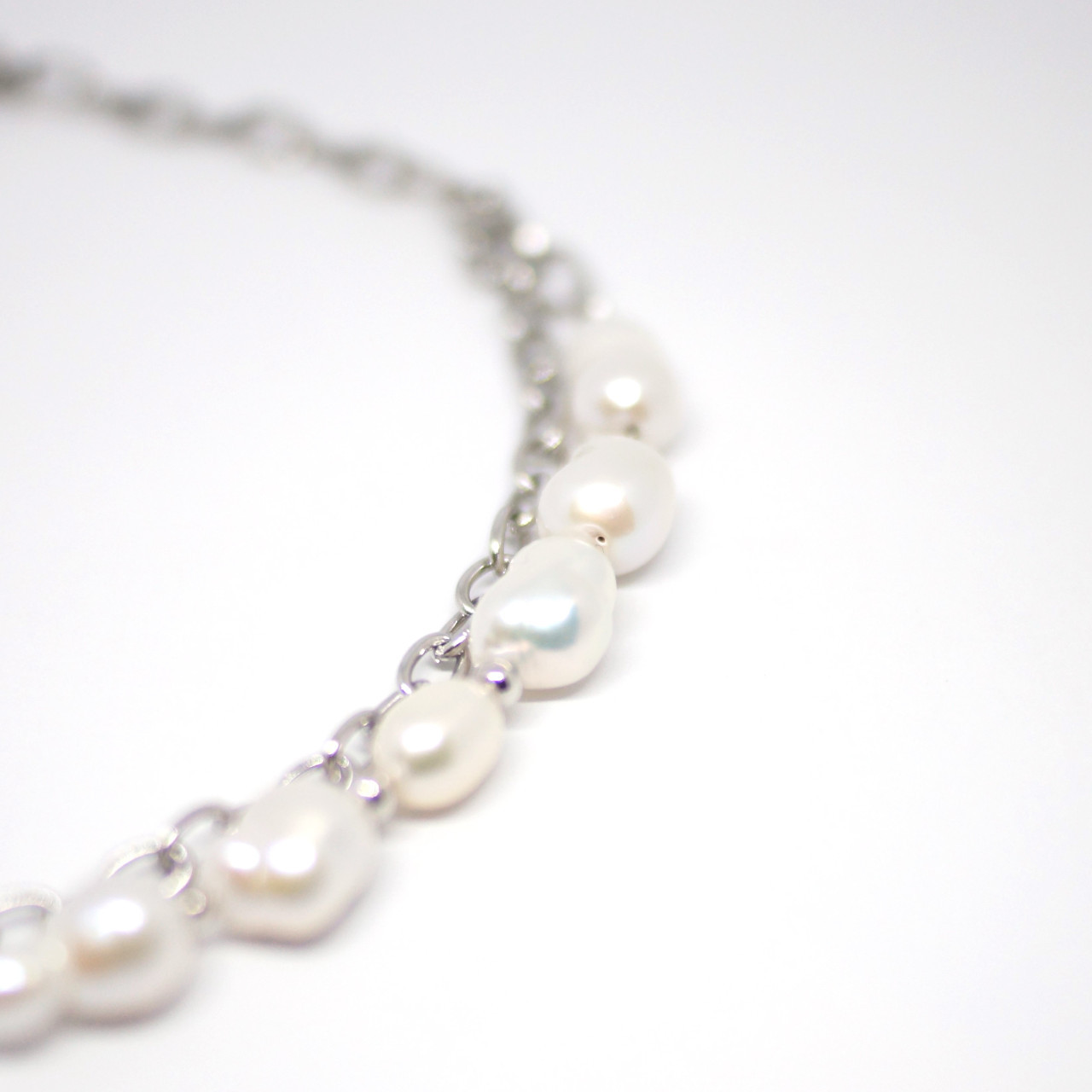 Baroque Freshwater Half twin chain Bracelet 淡水真珠 サージカルステンレス 4,200円