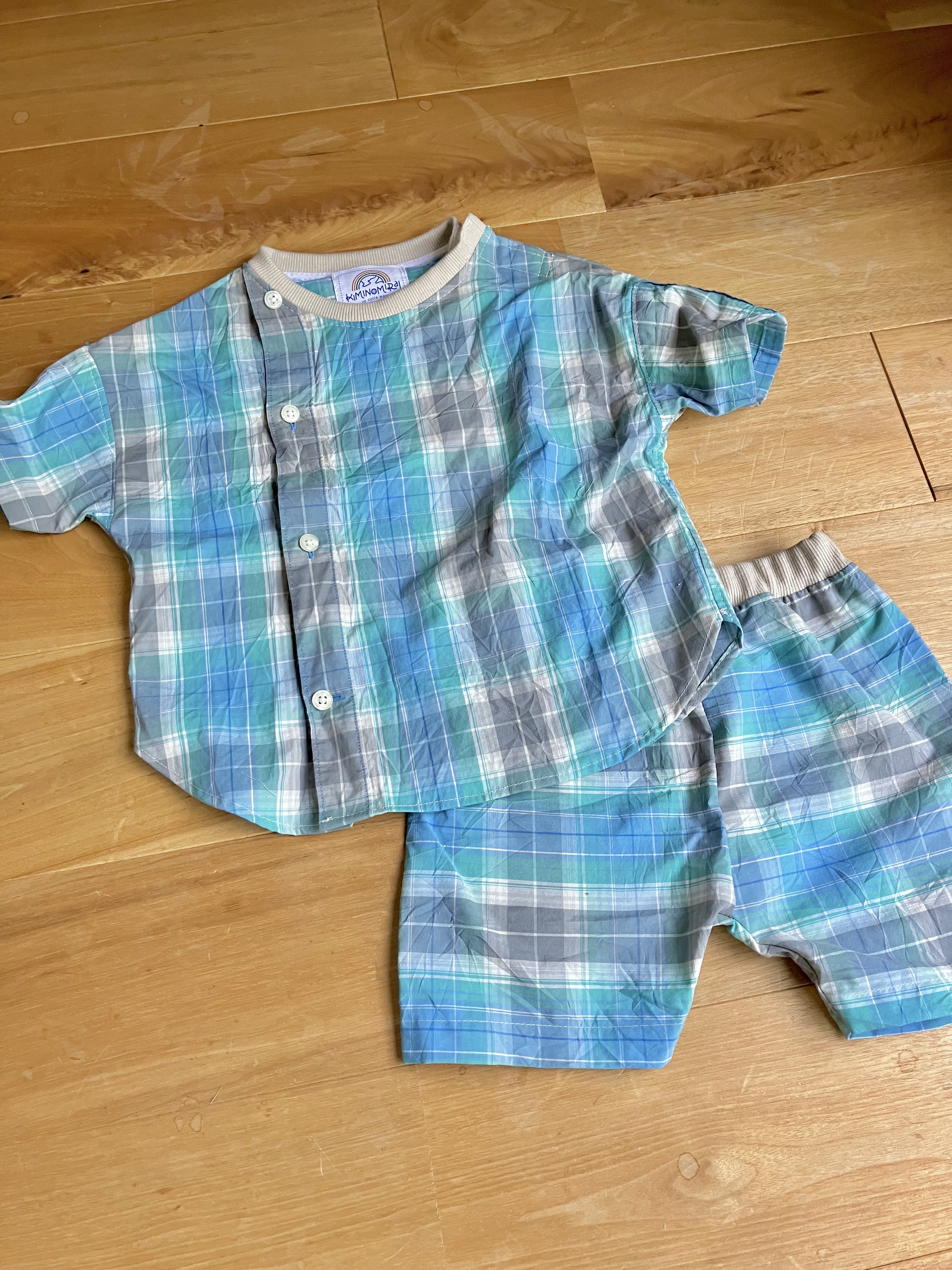 古着シャツupcycle KIDSシャツtee  セットアップ/size100/tee002