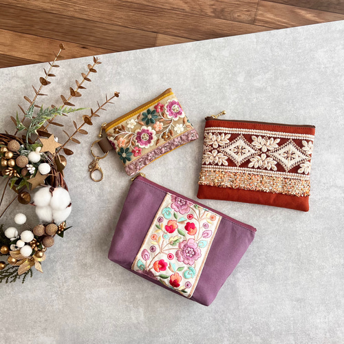 インド刺繍ポーチ3点セット◇2セットより選べます/Creema限定 ポーチ