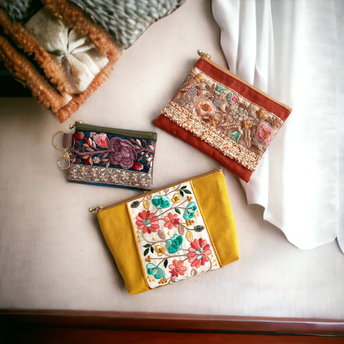 インド刺繍ポーチ3点セット◇2セットより選べます/Creema限定 ポーチ