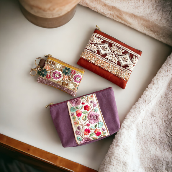 インド刺繍生地 20cmファスナー ポーチ - メルカリ