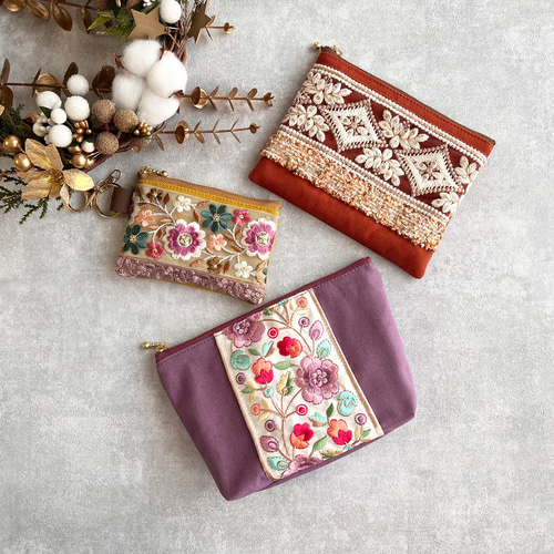 インド刺繍ポーチ3点セット◇2セットより選べます/Creema限定