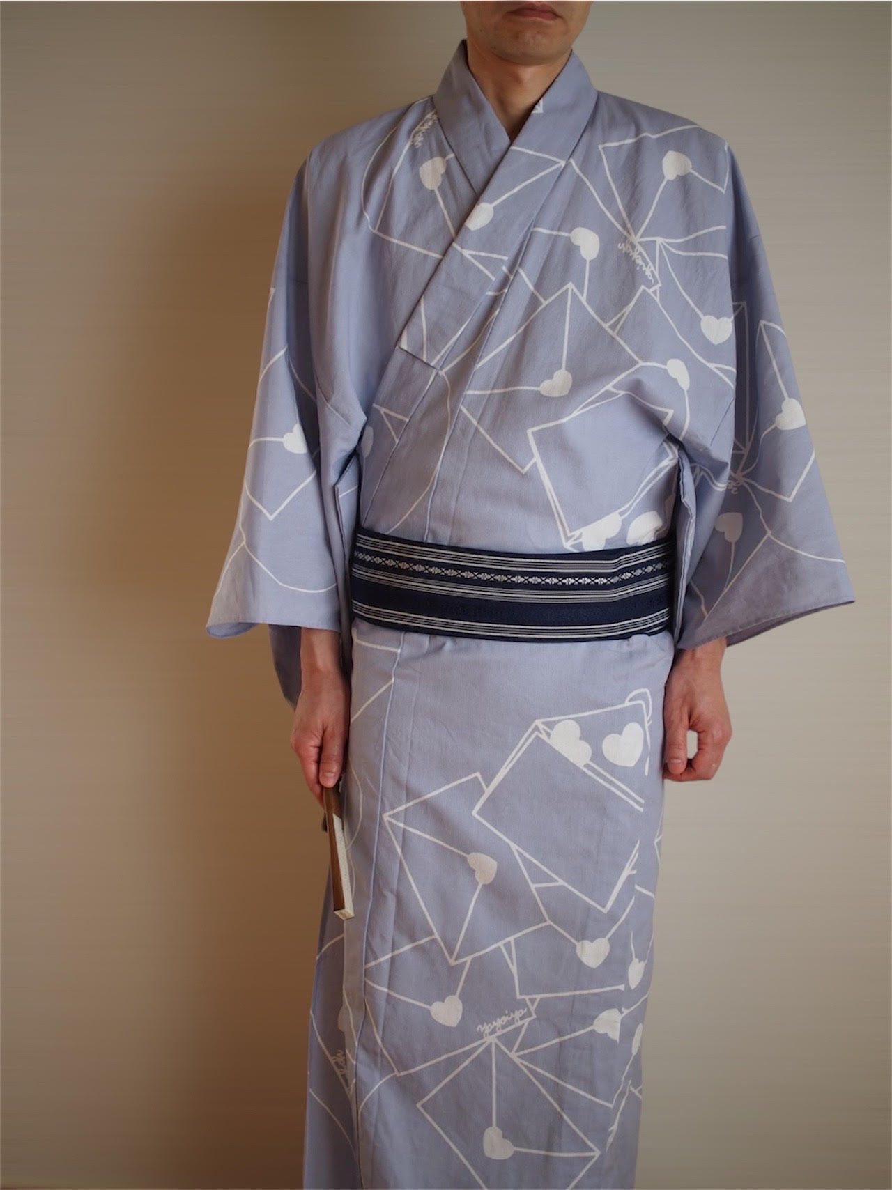 弥生屋 着物・浴衣　 ラブレター (紅掛空) メンズ /M, Lサイズ