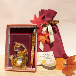 金木犀入り　猫時計と選べる金木犀ボールペンセット　　秋の福袋 1枚目の画像