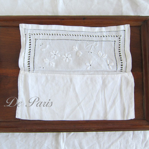 フランスアンティーク 手刺繍 ケース 麻リネン 小物入れ 生地 deparis