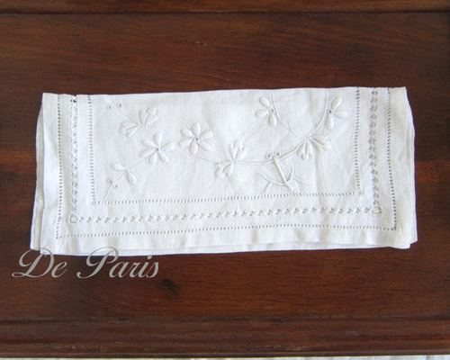 フランスアンティーク 手刺繍 ケース 麻リネン 小物入れ 生地 deparis