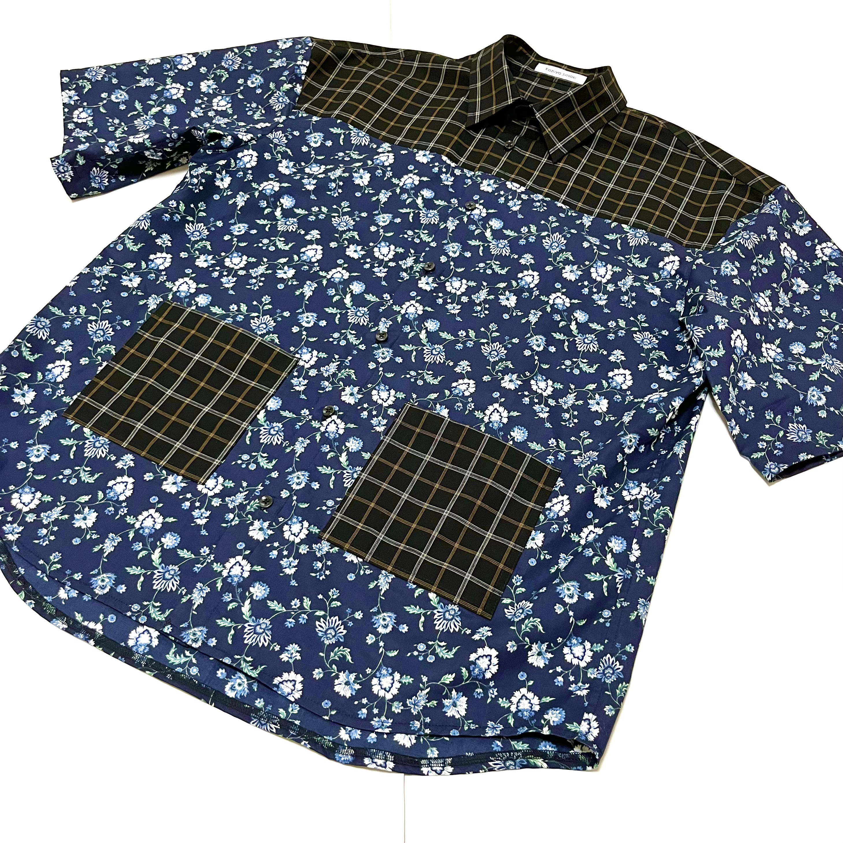 花柄×チェック柄切替ビッグシルエットシャツ