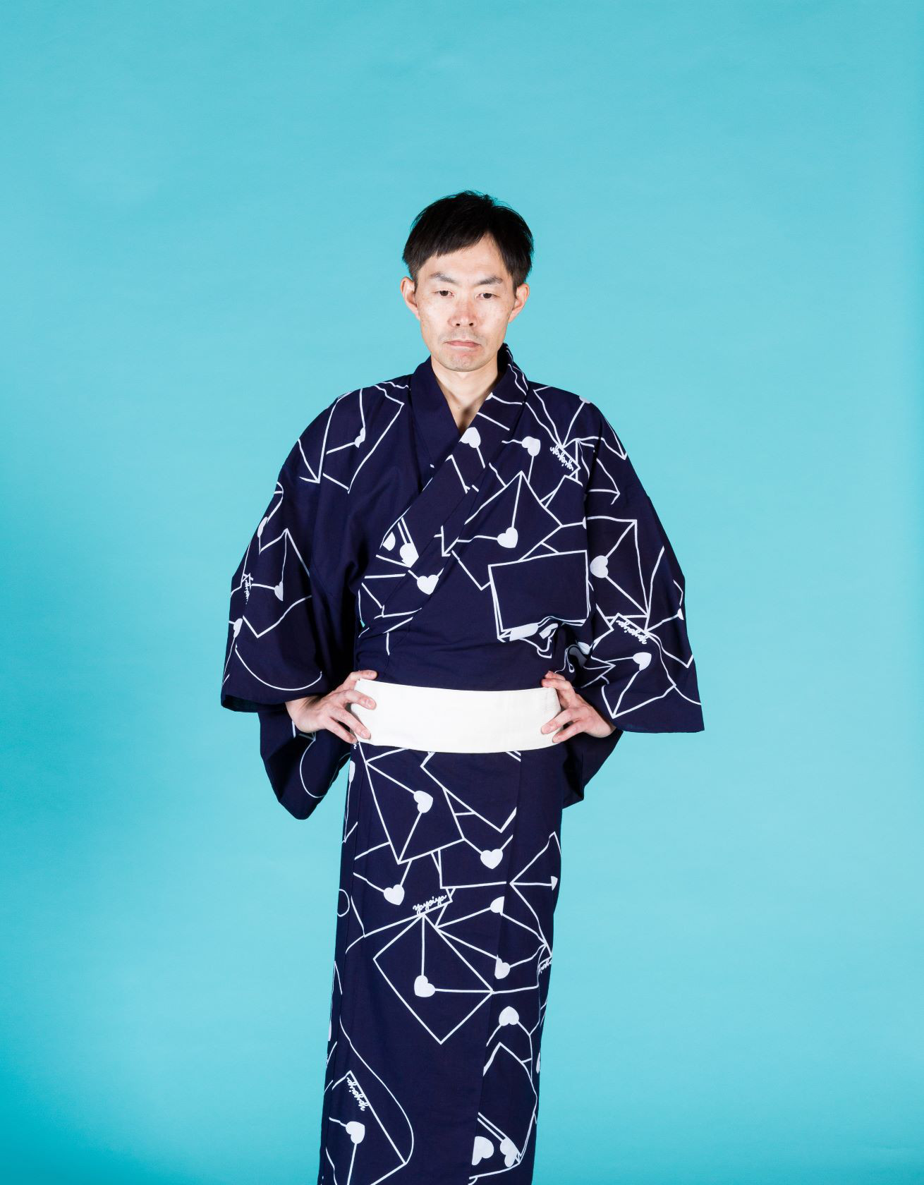 弥生屋 着物・浴衣　 ラブレター (鉄紺) 　仕立て上がりメンズ /M, Lサイズ