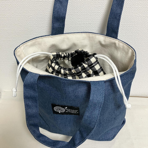 デニムバッグと巾着袋セットでお得❤️ランチトートバッグ 巾着