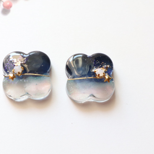 お花の形 ネイビー バイカラー ピアス イヤリング 秋 アクセサリー 星 