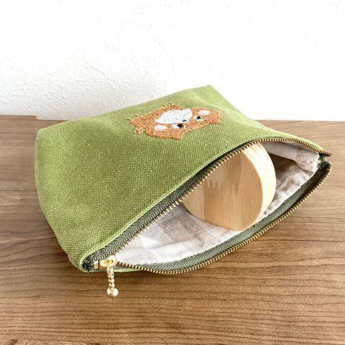 帆布ポーチ 刺繍 犬 わんちゃん プレゼント 化粧ポーチ ポーチ