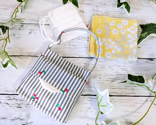 防水☆移動ポケット☆チェリーストライプ☆ゴミ入れポーチ☆花粉症