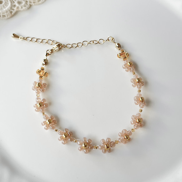 ★美品★Aprosio&Co. ビーズ ボール ブレスレット ベージュ ビーズブレスレット❁チェコビーズ ガラスビーズ 白 ゴールド