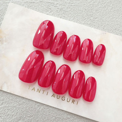 パッションレッド 単色 ワンカラー ネイルチップ シンプル 赤色 柄なし ラウンド形 付け爪 日本製 ジェル 情熱 2枚目の画像