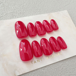パッションレッド 単色 ワンカラー ネイルチップ シンプル 赤色 柄なし ラウンド形 付け爪 日本製 ジェル 情熱 3枚目の画像