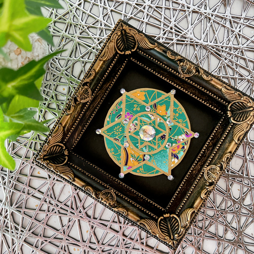 緑と金の六芒星曼荼羅アート 友禅和紙貼り絵 その他アート 紙月＋ 通販