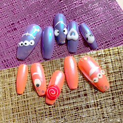 SPICE】 オレンジ×紫のオバケがかわいいハロウィンネイルチップ ♢遊び  
