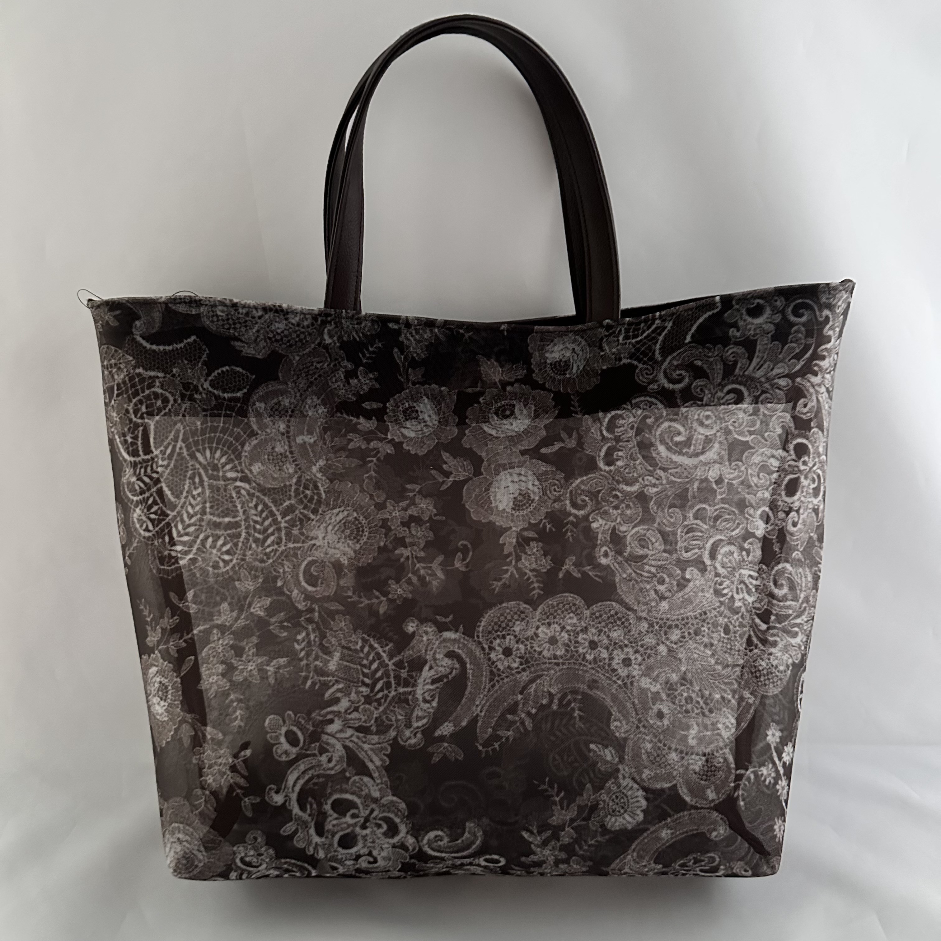 A4サイズ　メッシュトート　（ブラウン x 白バラ）