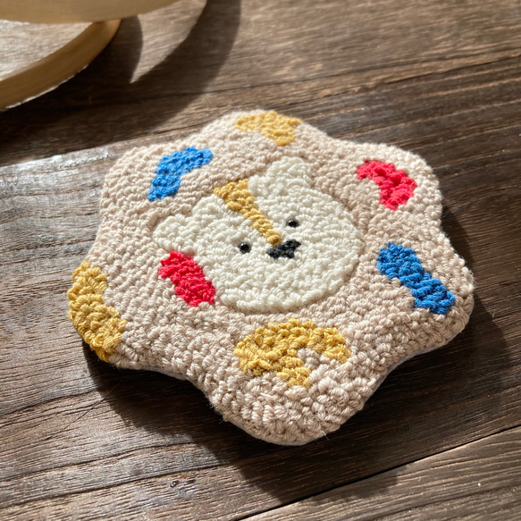 ライオン　コースター　1枚　ミニマット　もこもこ　毛糸　刺繍　プチギフト　動物　アニマル　カラフル　 5枚目の画像