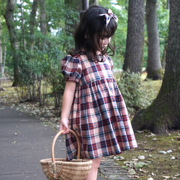 チェックのパフスリーブワンピース 子供服 B-boutique by ankosi 通販 