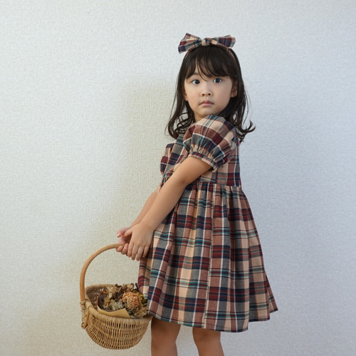 チェックのパフスリーブワンピース 子供服 B-boutique by ankosi 通販 