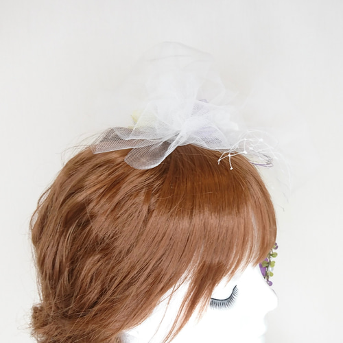 一点限定】藤の花とダリアとチュールのヘッドドレス 成人式 卒業式