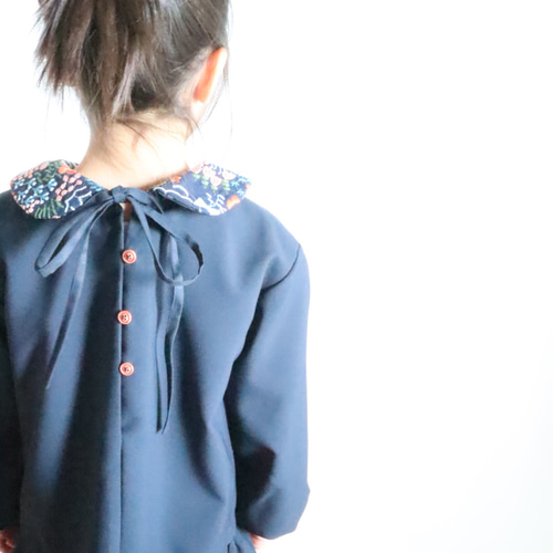 入学式】花柄刺繍 襟付き 【ワンピース】ローウエスト切替