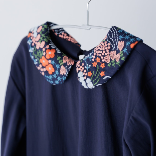 入学式】花柄刺繍 襟付き 【ワンピース】ローウエスト切替