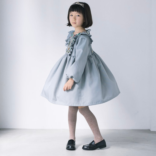 120 nino フラワージャガードワンピースカーディガンセット入学式セレモニー 100-130]【セレモニー】フラワージャカードワンピース