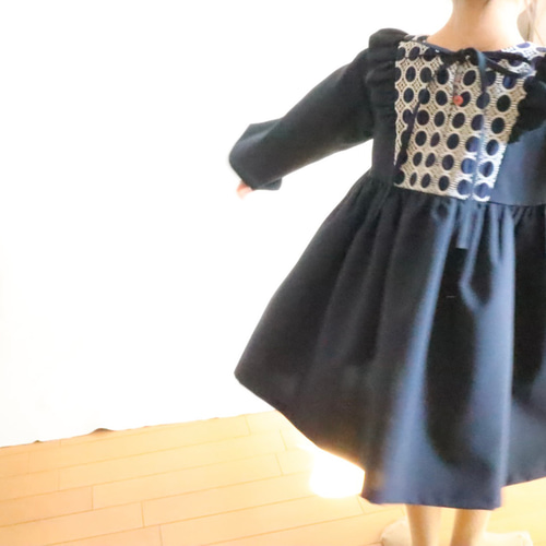 刺繍 ネイビー フリルワンピース 100 110 120 130 【入学式】【七五三 