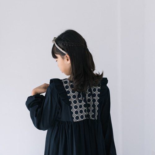 入学式】刺繍切替 ネイビー フリルワンピース 100 110 120 130